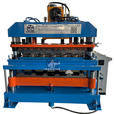 “6 Rib Trapezoidal Metal Sheet Glazed Tile Double Layer Roll Forming Machine For Slovakia Construction Roofing Double Layer 6 Rib Trapezoidal Glazed Tile Roll Forming Machine Slovakia”